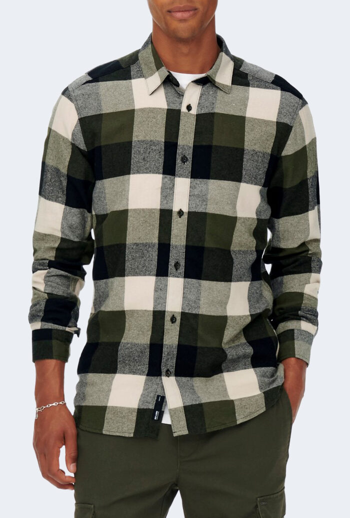 Camicia manica lunga Only & Sons ONSGUDMUND LS 3T CHECK SHIRT NOOS Verde Scuro – 91292