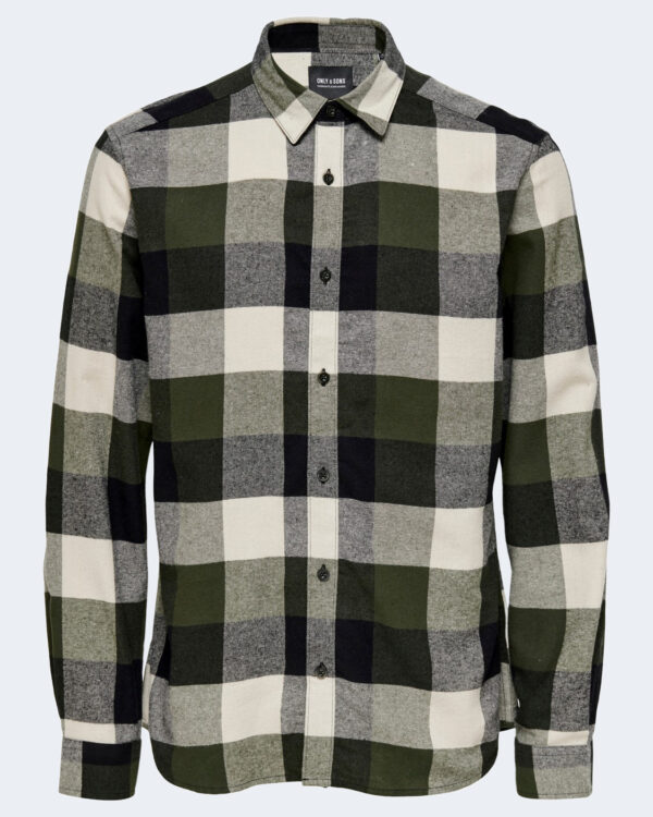 Camicia manica lunga Only & Sons ONSGUDMUND LS 3T CHECK SHIRT NOOS Verde Scuro - Foto 2