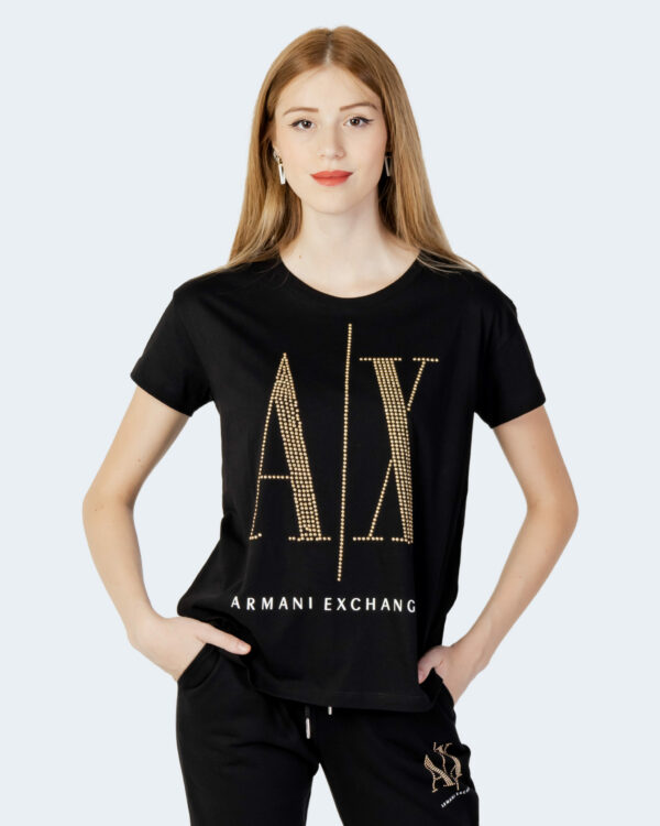 T-shirt Armani Exchange LOGO BORCHIE Nero - Oro - Foto 1