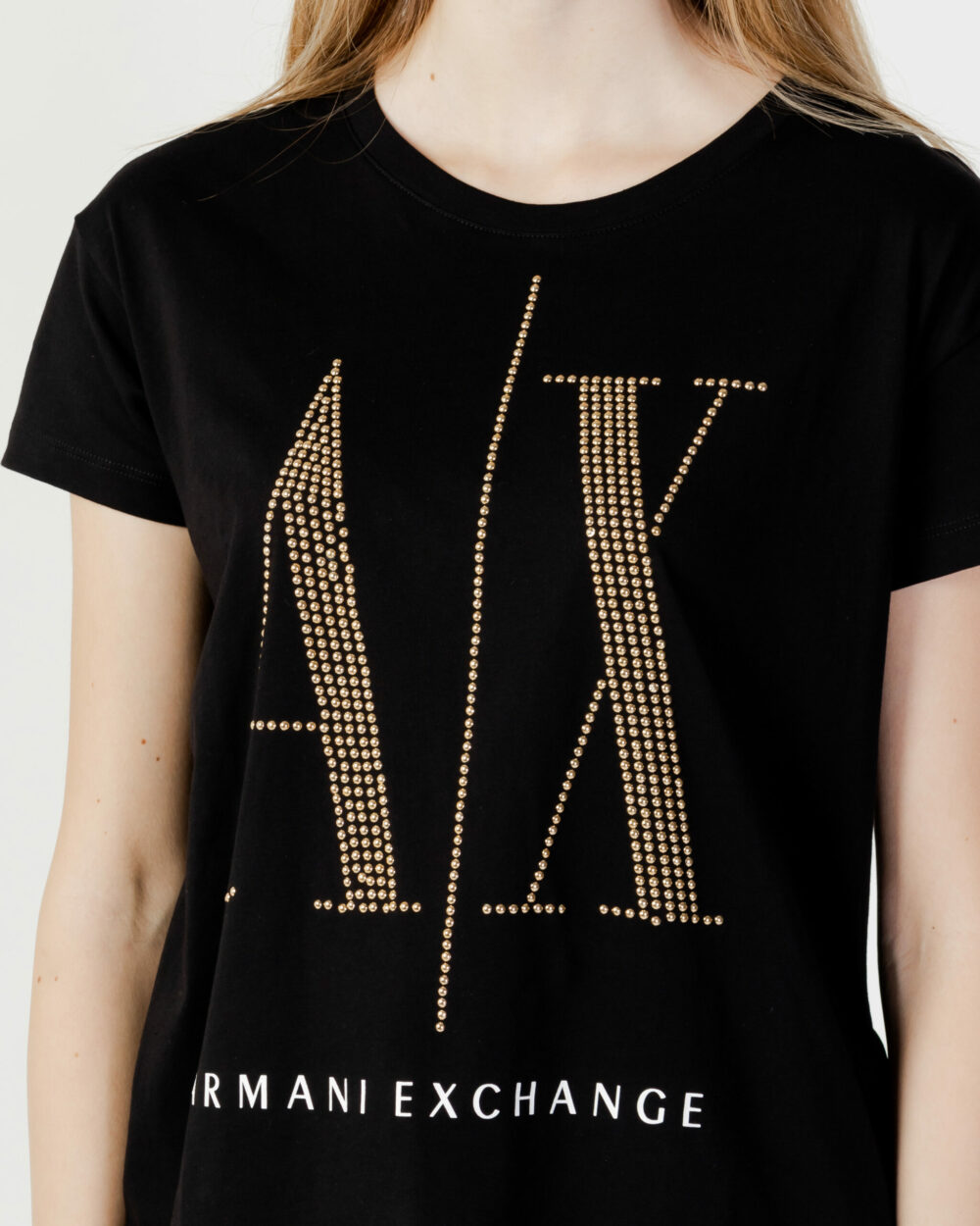 T-shirt Armani Exchange LOGO BORCHIE Nero - Oro - Foto 2