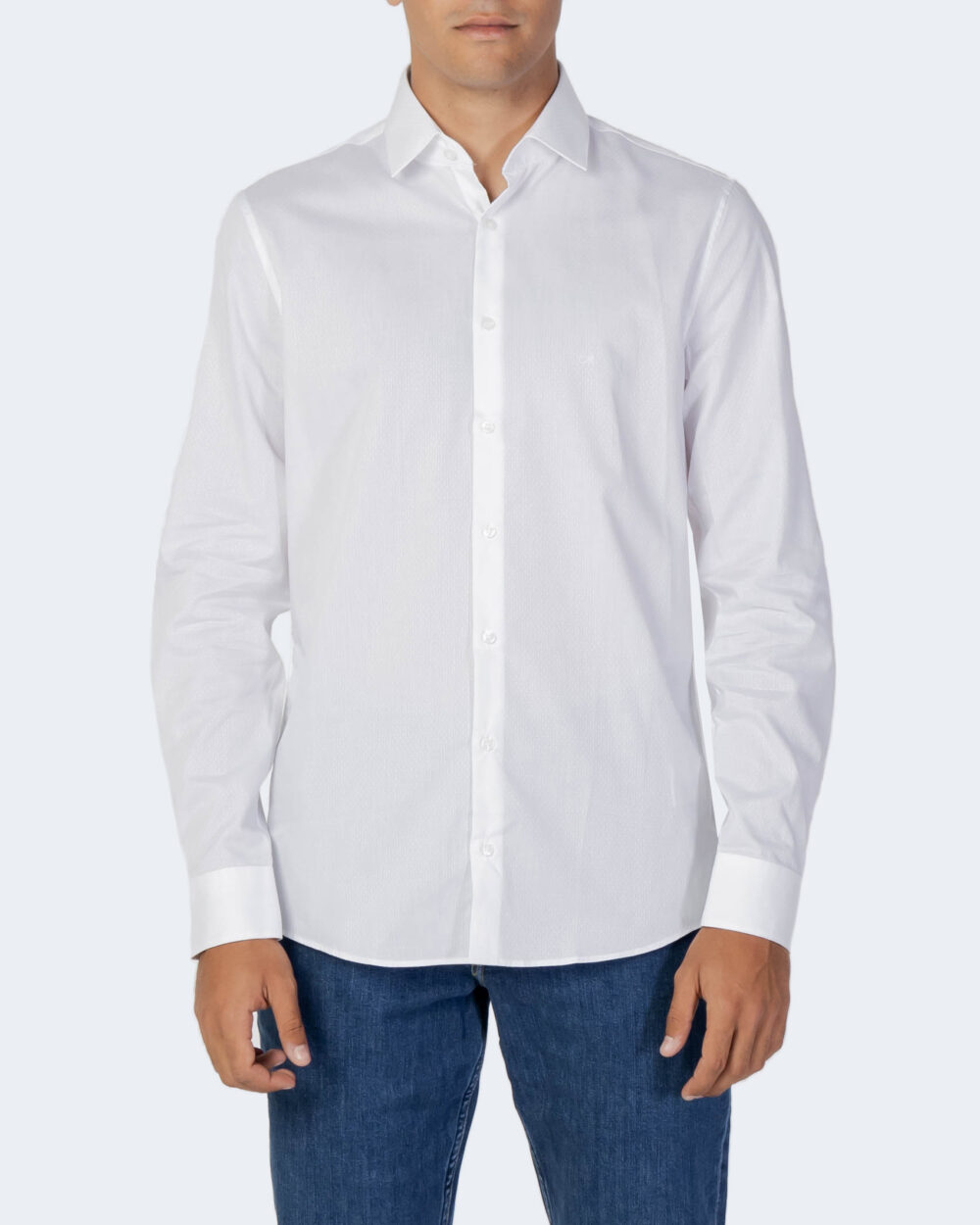 Camicia manica lunga Calvin Klein Jeans DOBBY EASY CARE SLIM SHIRT Bianco - Foto 4