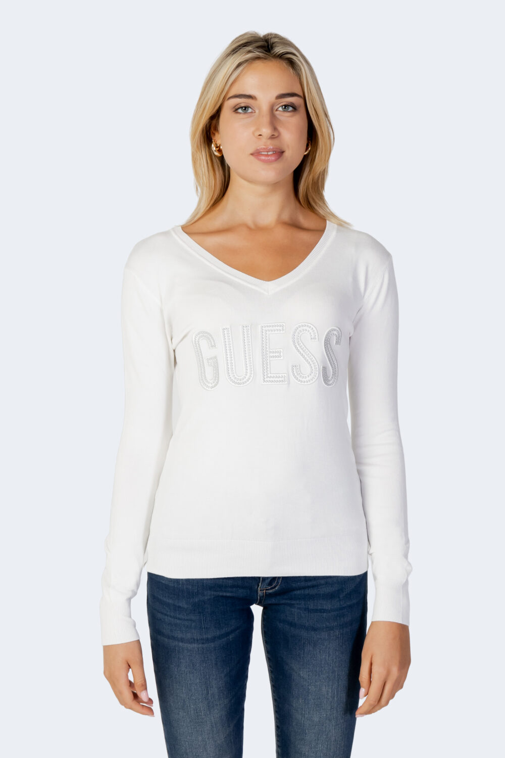 Maglia Guess PASCALE VN LS SWEATER Panna - Foto 5
