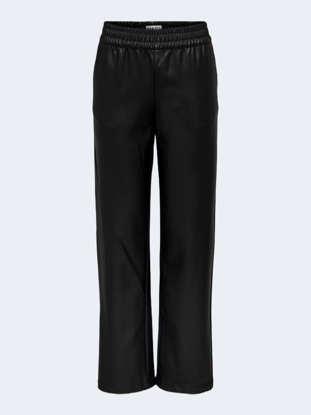 Pantaloni bootcut Only ONLPOPSTAR MW WIDE COATED PNT NOOS Nero – 91235