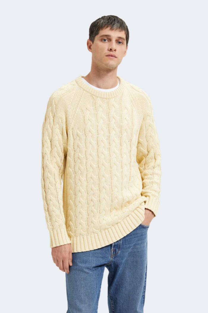 Maglione Selected SLHBILL LS KNIT  CABLE CREW NECK W – 16086658 Panna – 91317