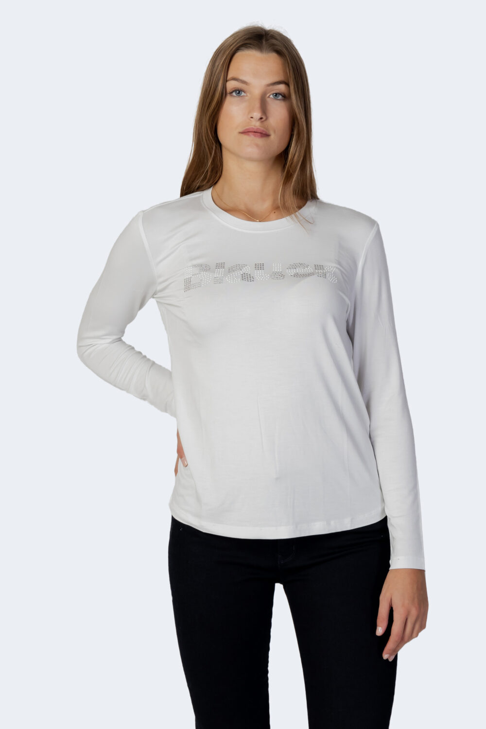 T-shirt manica lunga Blauer. SCRITTA IN STRASS Bianco - Foto 1