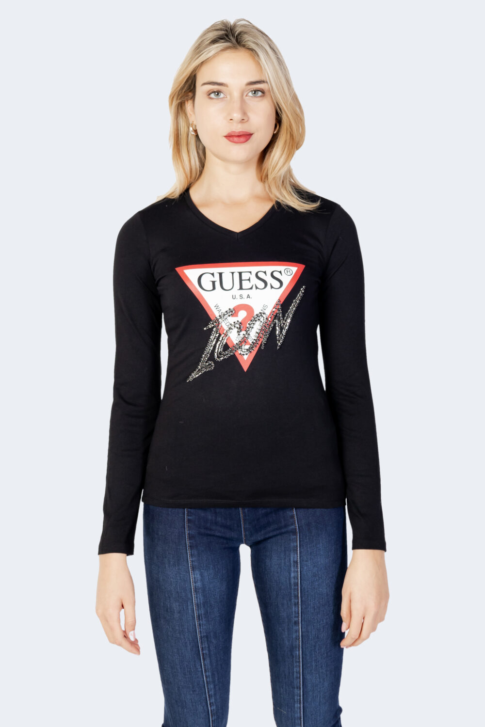 T-shirt manica lunga Guess LS VN ICON TEE Nero - Foto 4