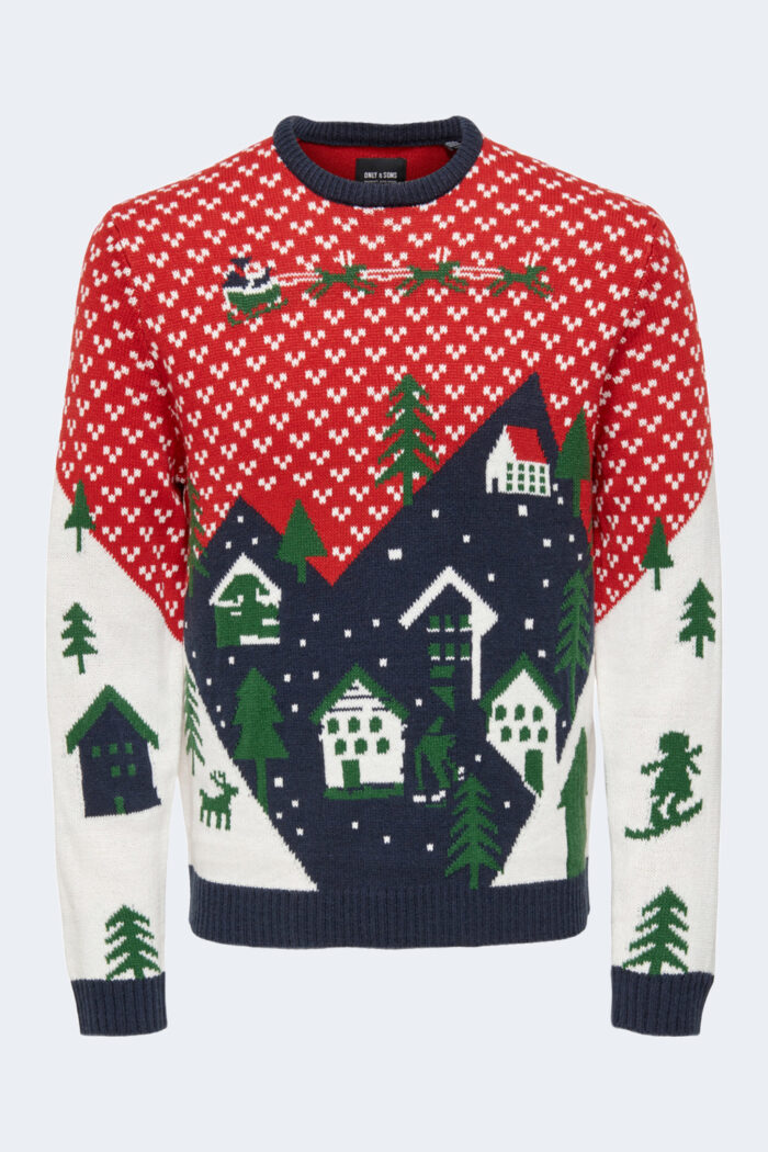 Maglia Only & Sons ONSXMAS REG LANDSCAPE CREW KNIT – 22023349 Rosso – 91295