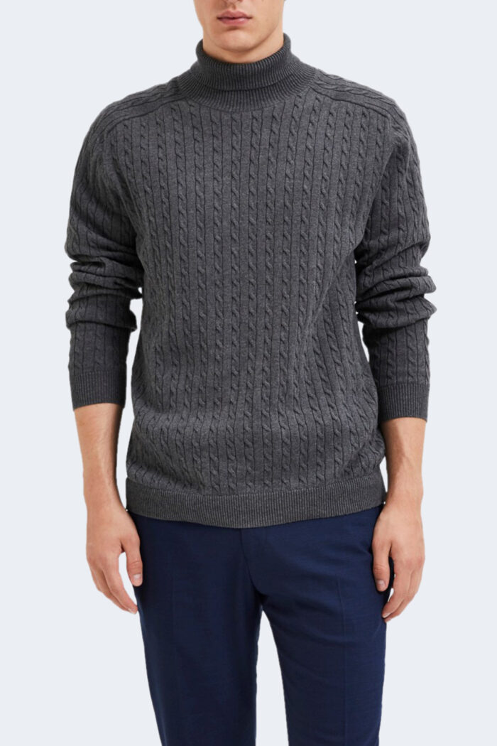 Dolcevita Selected SLHAIKO LS KNIT CABLE ROLL NECK B Grigio Scuro – 91318