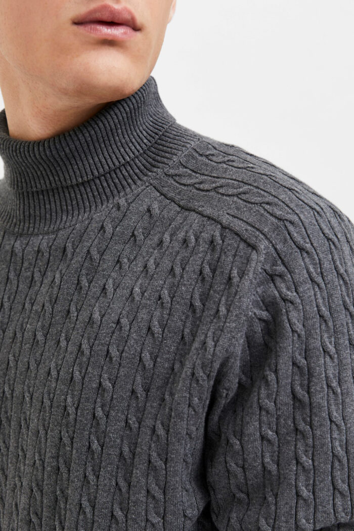 Maglia Selected SLHAIKO LS KNIT CABLE ROLL NECK B Grigio Scuro – 91318