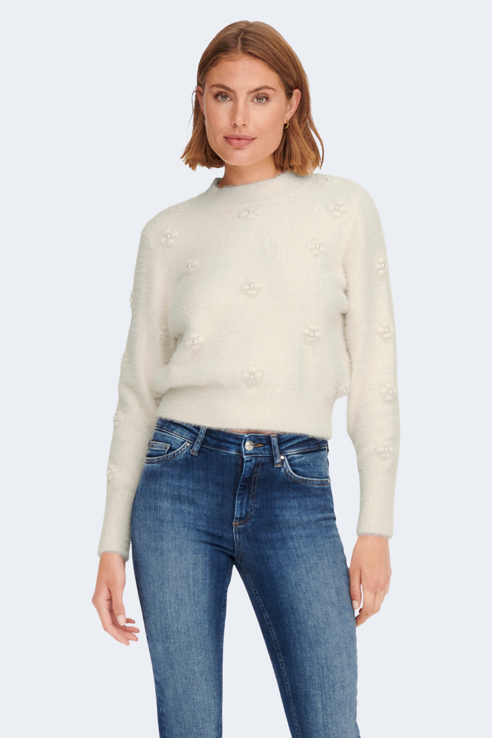 Maglione Only ONLMADELYN LS PEARL HIGH NECK PRM KNT Panna - Foto 1