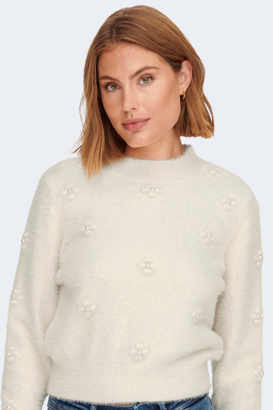 Maglione Only ONLMADELYN LS PEARL HIGH NECK PRM KNT Panna - Foto 2