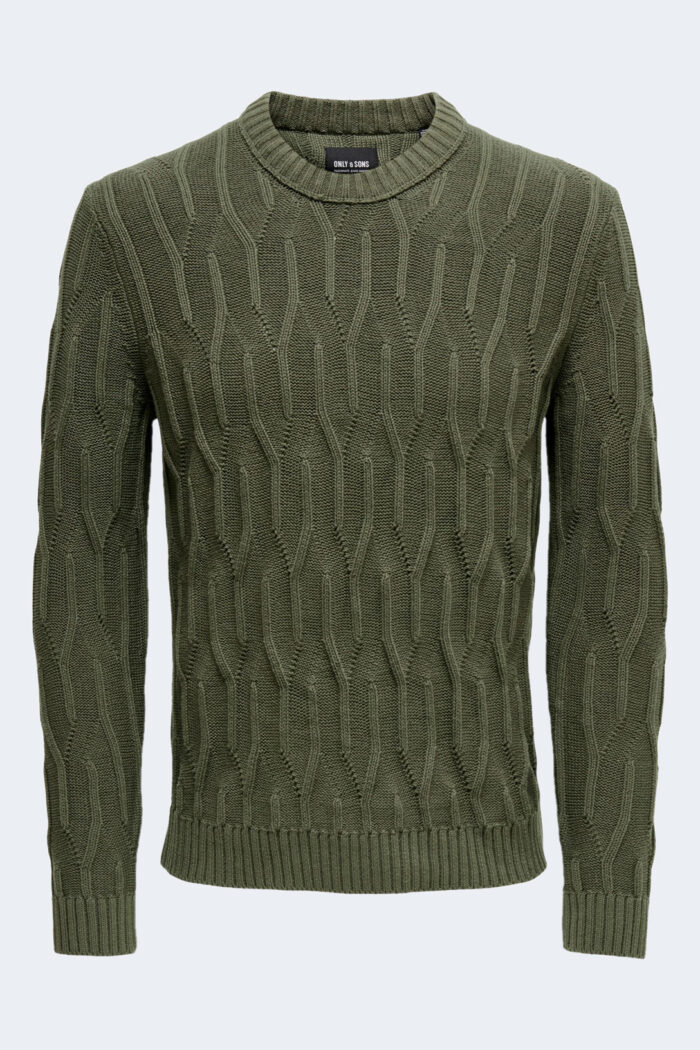 Maglione Only & Sons ONSWILLET REG CABLE CREW KNIT Verde Oliva – 91294