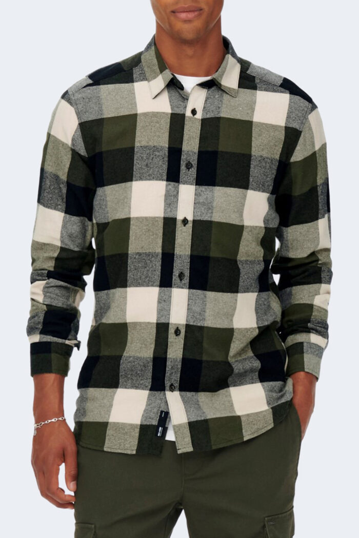 Camicia manica lunga Only & Sons ONSGUDMUND LS 3T CHECK SHIRT NOOS Verde Scuro