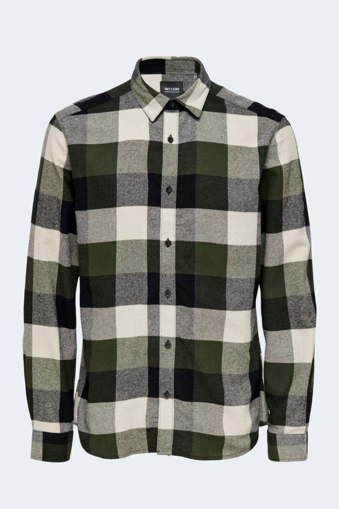 Camicia manica lunga Only & Sons ONSGUDMUND LS 3T CHECK SHIRT NOOS Verde Scuro