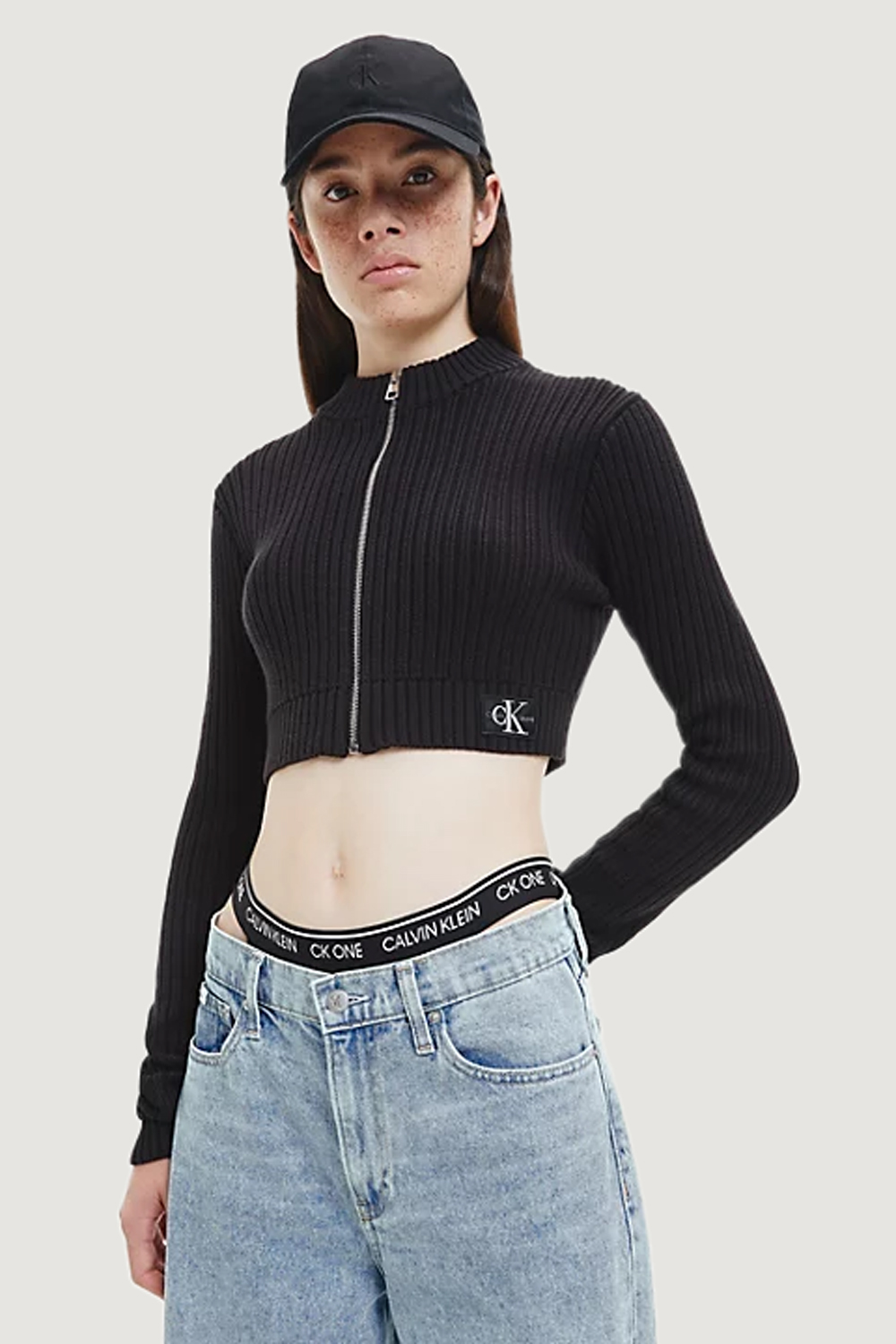 Cardigan Calvin Klein Jeans BADGE CROPPED ZIP-TH Nero - Foto 1