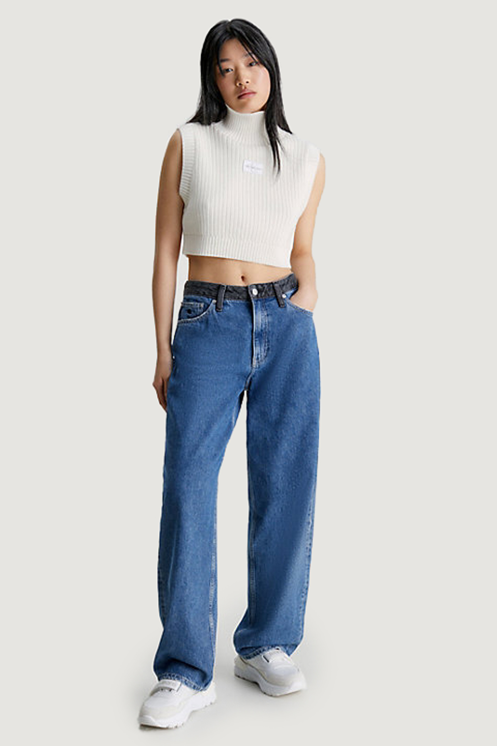 Maglione Calvin Klein Jeans BADGE CROPPED HIGH N Panna - Foto 3