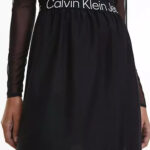 Vestito corto Calvin Klein Jeans MESH LOGO ELASTIC DR Nero - Foto 5