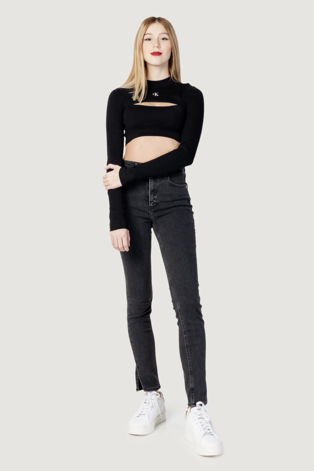 Maglia Calvin Klein Jeans CUT OUT NECKLINE SWE Nero - Foto 3