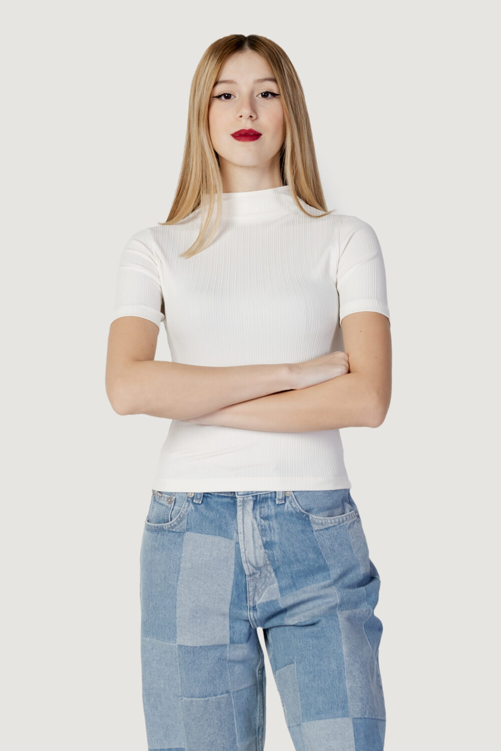 Maglia Calvin Klein Jeans SHINY RIB HIGH NECK Panna - Foto 1