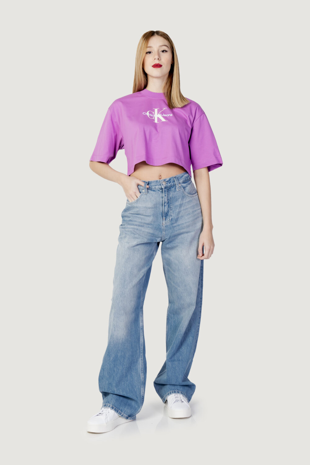 T-shirt Calvin Klein Jeans ARCHIVAL MONOLOGO CR Lilla - Foto 3