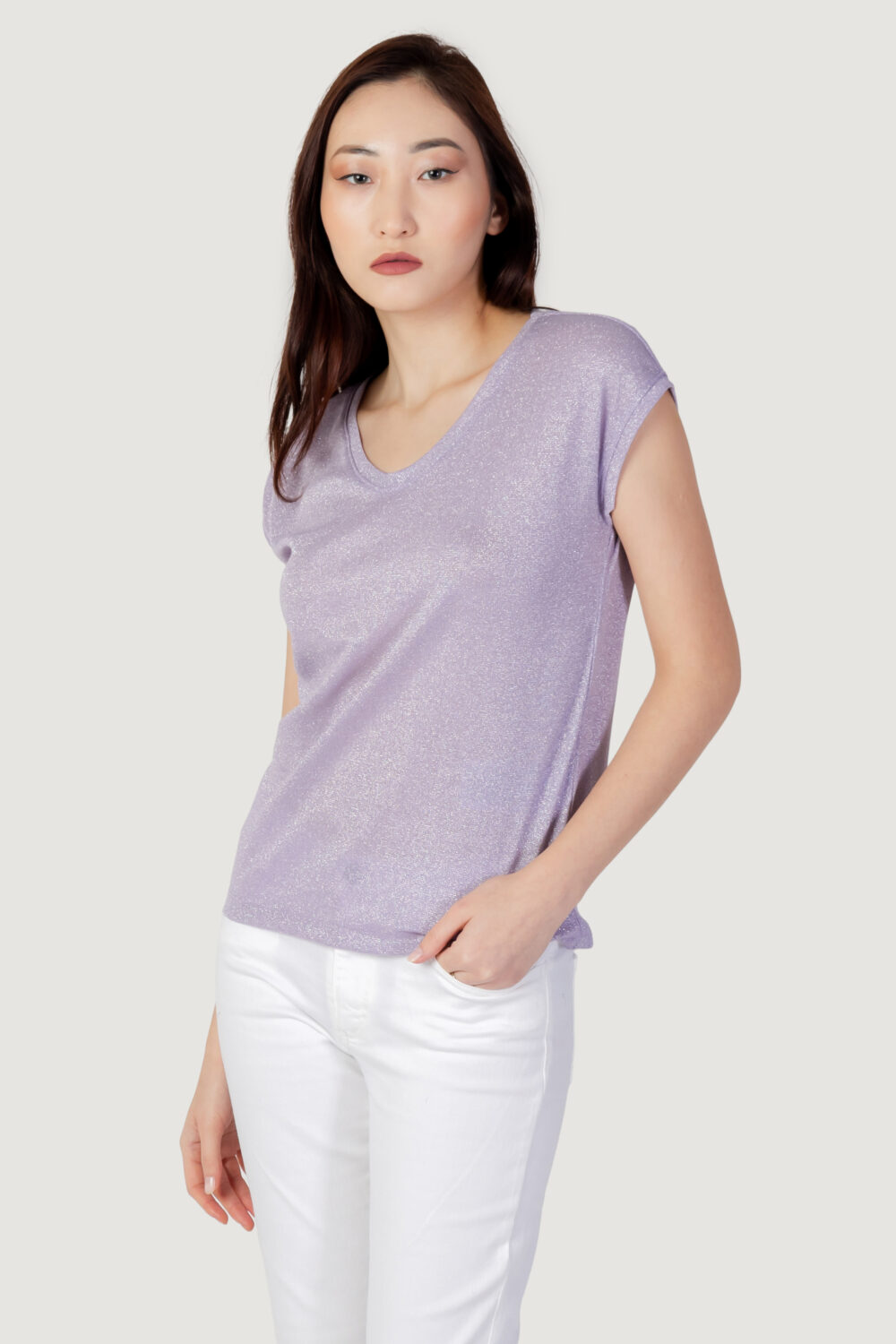 T-shirt Only ONLSILVERY S/S V NECK LUREX TOP JRS NOOS Lilla - Foto 3