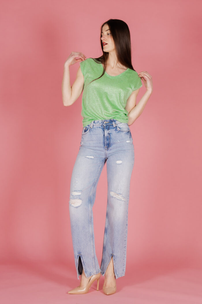 T-shirt Only ONLSILVERY S/S V NECK LUREX TOP JRS NOOS Verde – 29136