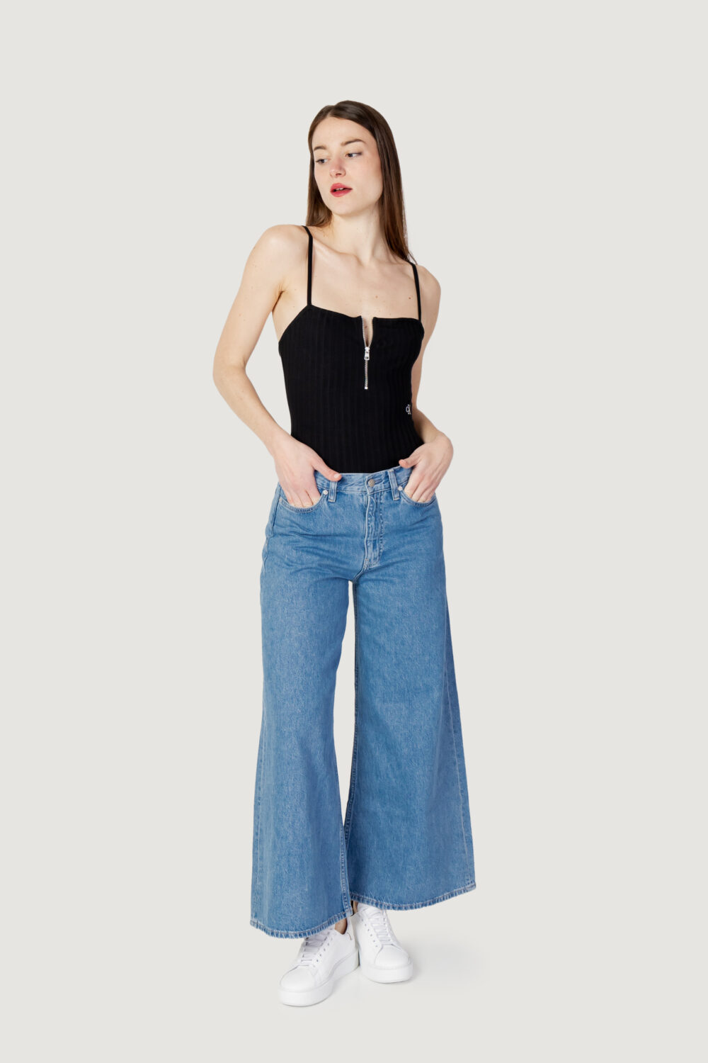 Body Calvin Klein Jeans ZIPPER RIB STRAPPY B Nero - Foto 4