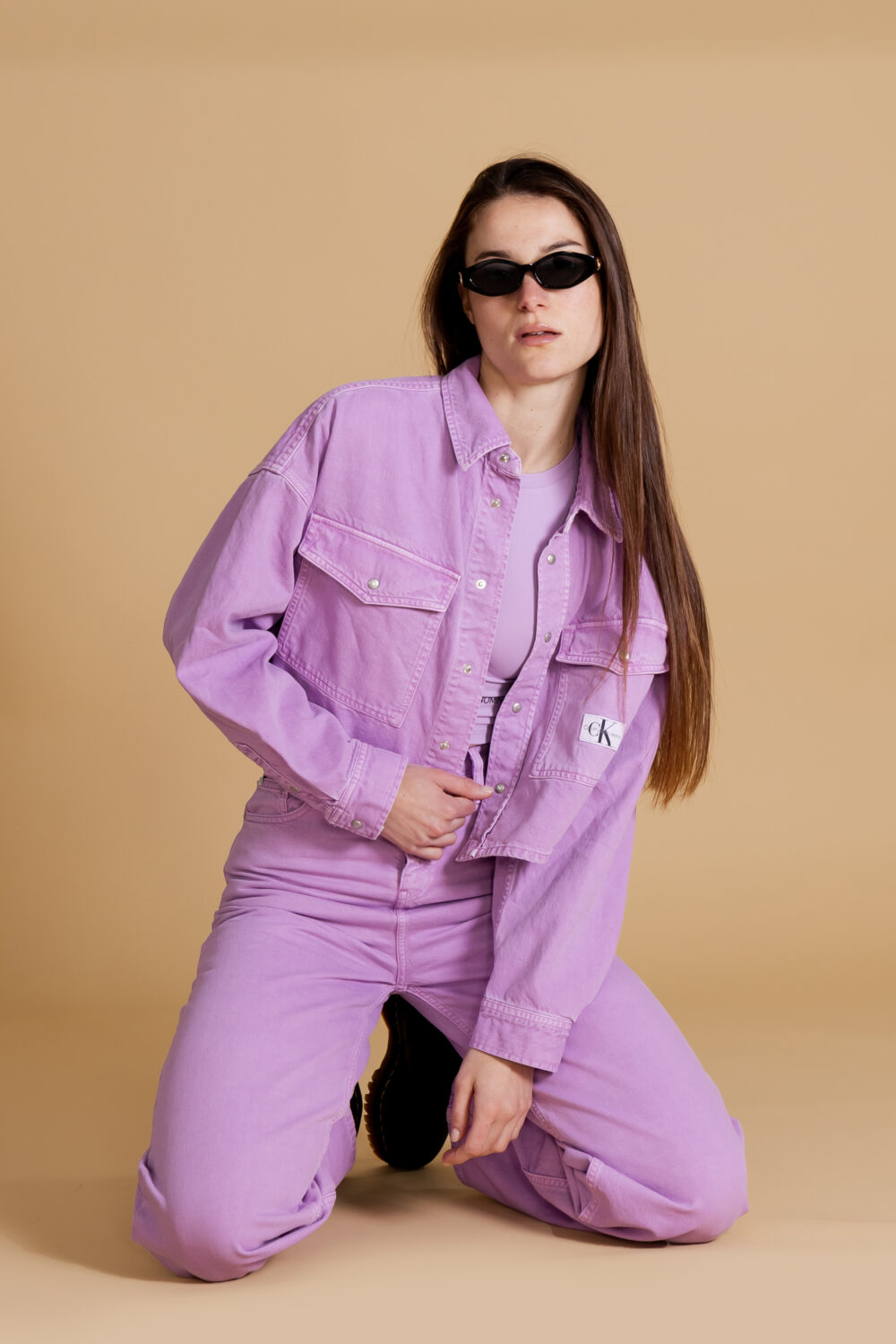 Giacchetto Calvin Klein Jeans EXTREM OVERSIZE CROP Lilla - Foto 2