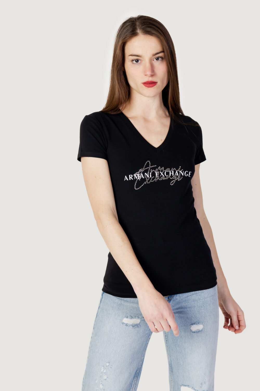 T-shirt Armani Exchange LOGO STRASS Nero - Foto 1