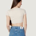 T-shirt Calvin Klein Jeans ASYM CUT OUT KNITTED Beige - Foto 4
