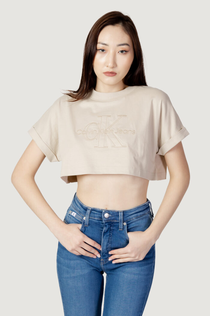 T-shirt Calvin Klein EMBROIDERED MONOLOGO J20J221048ACI Beige