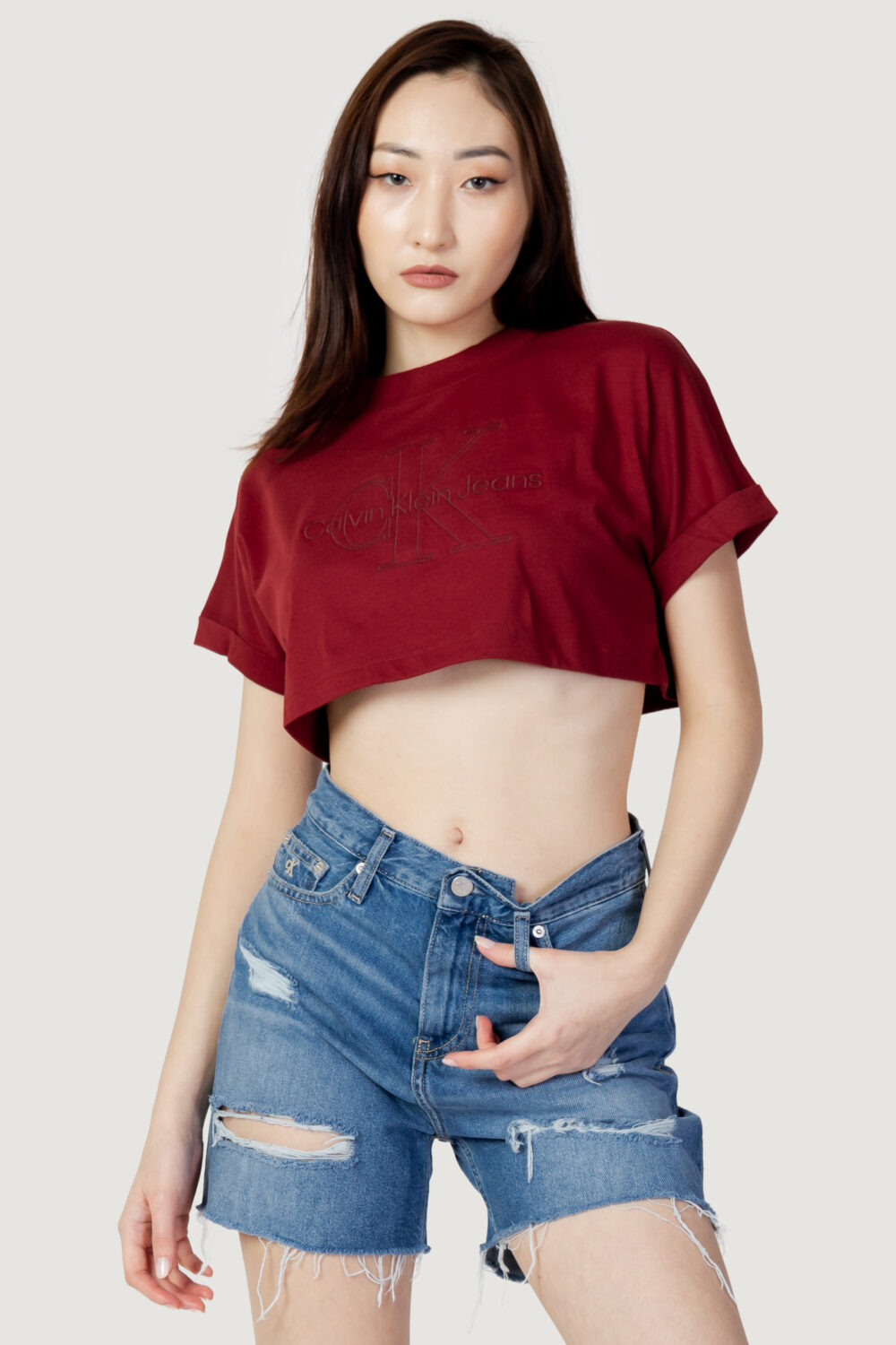 T-shirt Calvin Klein Jeans EMBROIDERED MONOLOGO J20J221048ACI Bordeaux - Foto 1