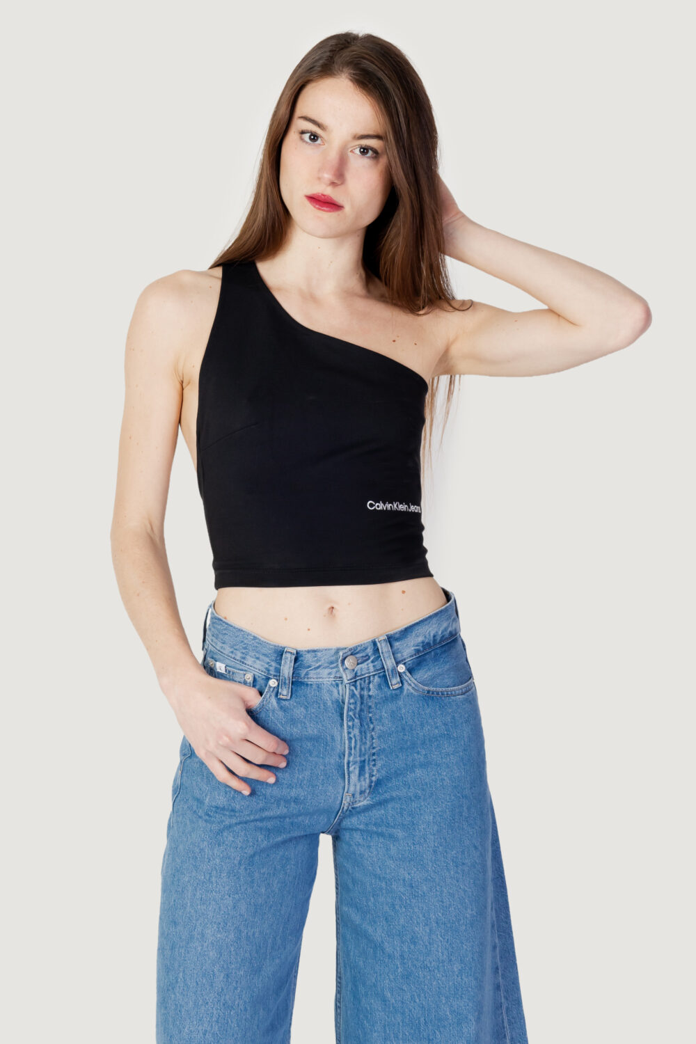 Top Calvin Klein Jeans BACK ASYM CUT OUT MI Nero - Foto 1