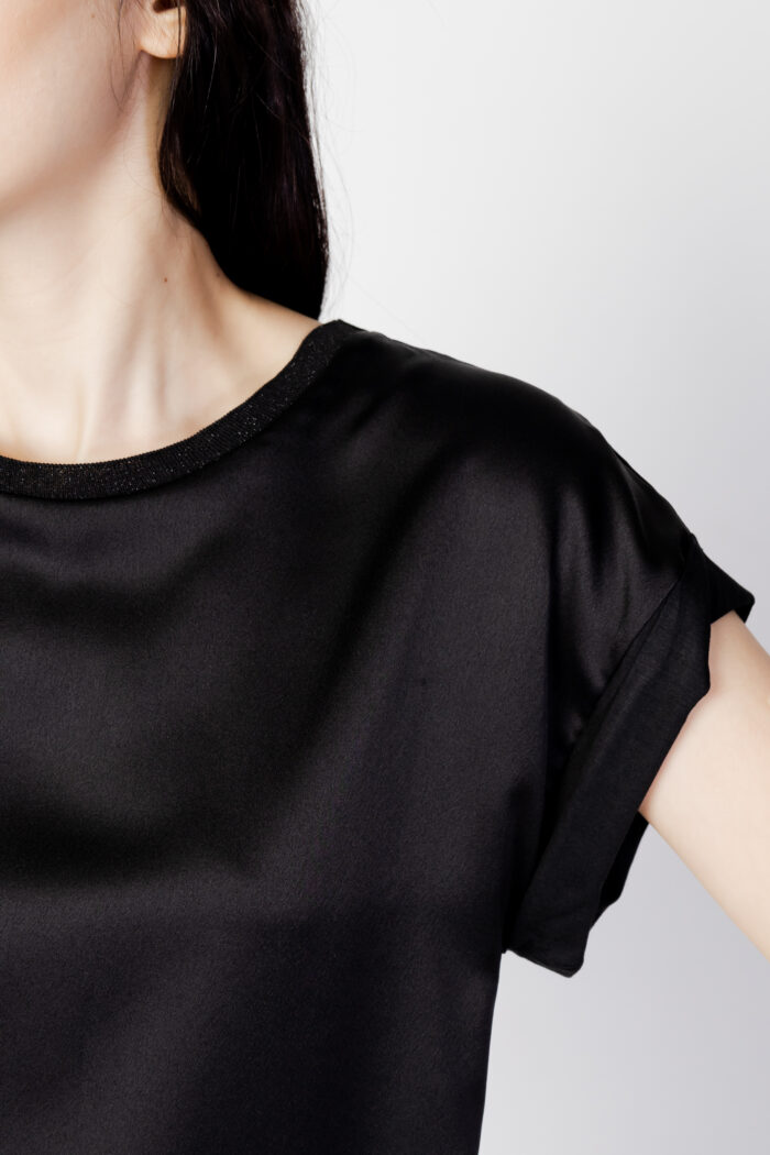 Blusa manica corta Hanny Deep TINTA UNITA SATIN Nero