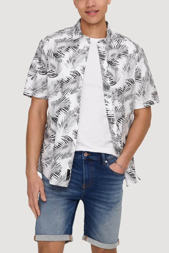 Camicia manica corta Only & Sons ONSBES REG CTN SLUB LEAF SS SHIRT Bianco – 102756