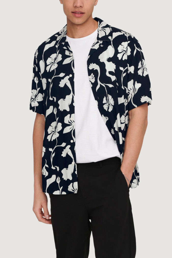 Camicia manica corta Only & Sons ONSDASH LIFE REG VISC AOP SS SHIRT NOOS Blue scuro – 102753