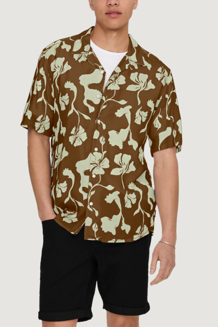 Camicia manica corta Only & Sons ONSDASH LIFE REG VISC AOP SS SHIRT NOOS Marrone – 102753