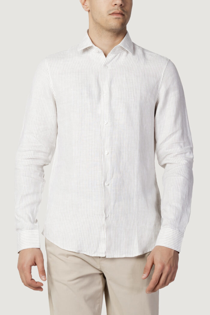 Camicia manica lunga Calvin Klein LINEN STRIPE SLIM SHIRT Beige – 111236