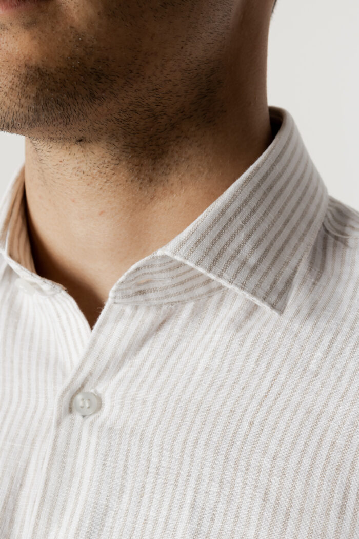 Camicia manica lunga Calvin Klein LINEN STRIPE SLIM SHIRT Beige – 111236