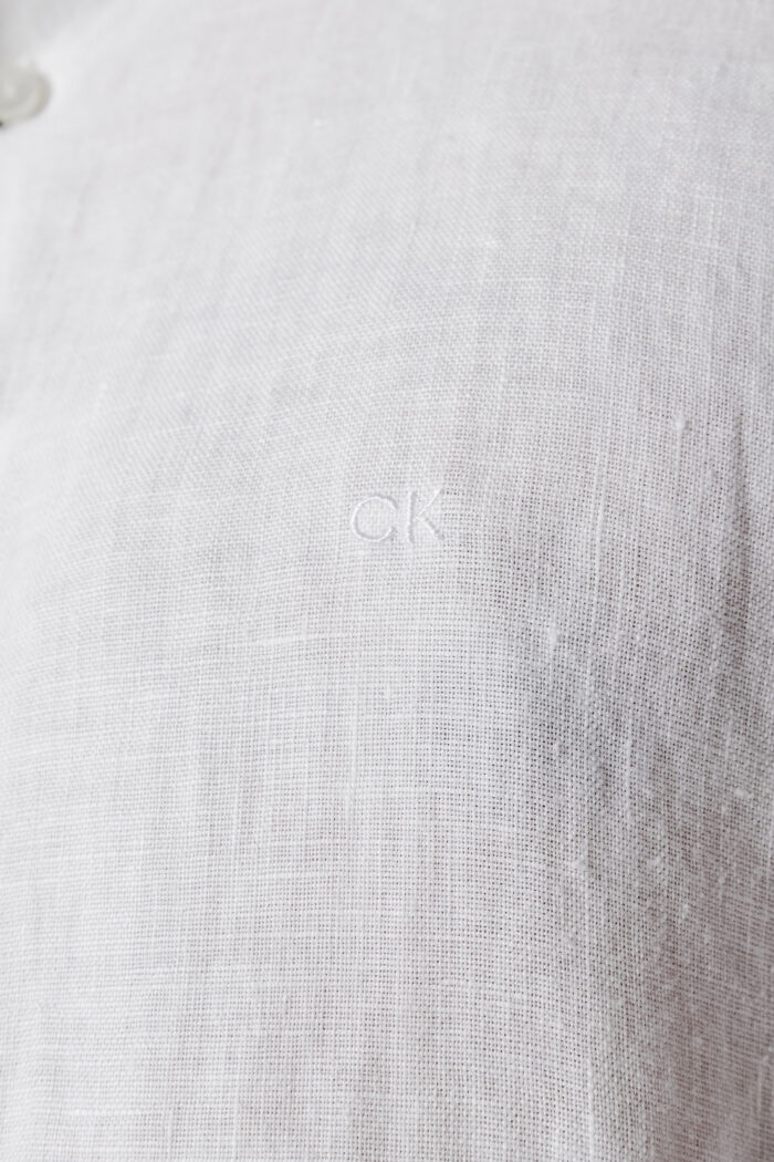 Camicia manica lunga Calvin Klein LINEN STANDUP COLLAR SLIM SHIRT Bianco – 111237