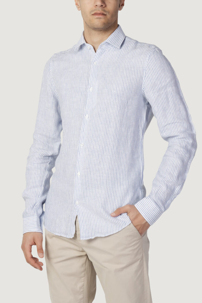 Camicia manica lunga Calvin Klein LINEN STRIPE SLIM SHIRT Blu – 111236