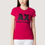 T-shirt Armani Exchange LOGO STRASS Fuxia - Foto 1