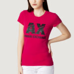 T-shirt Armani Exchange LOGO STRASS Fuxia - Foto 3