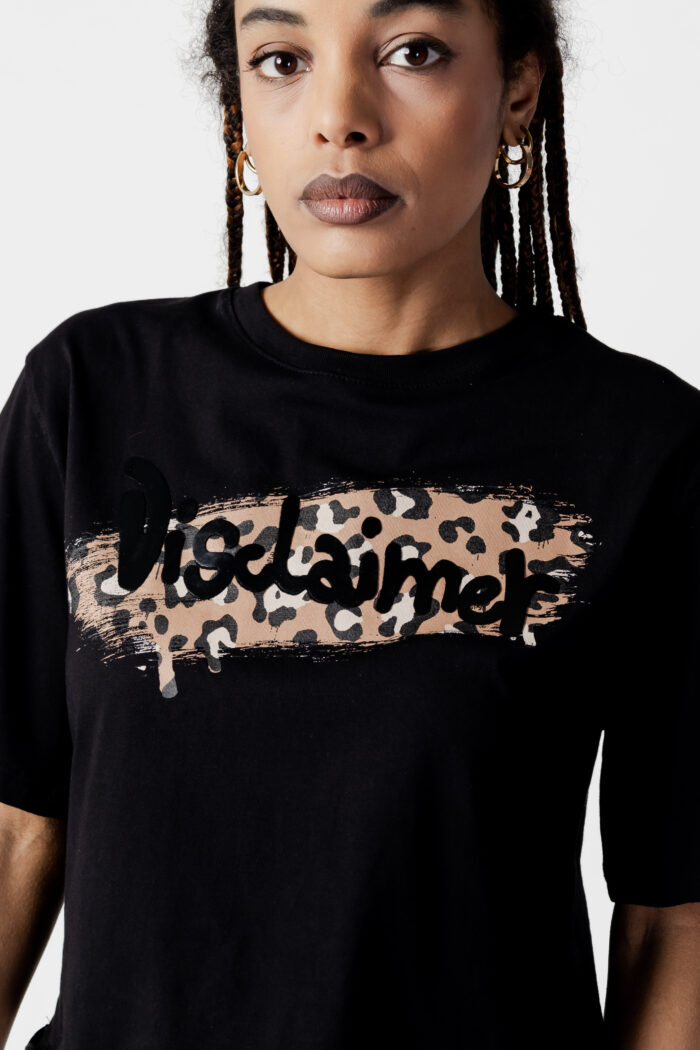 T-shirt Disclaimer LOGO LEOPARD Nero