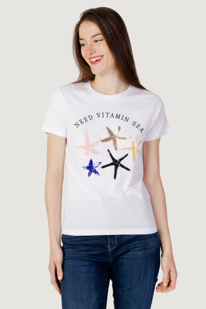T-shirt Only ONLKITA REG S/S STARFISH TOP BOX JRS Bianco – 102705