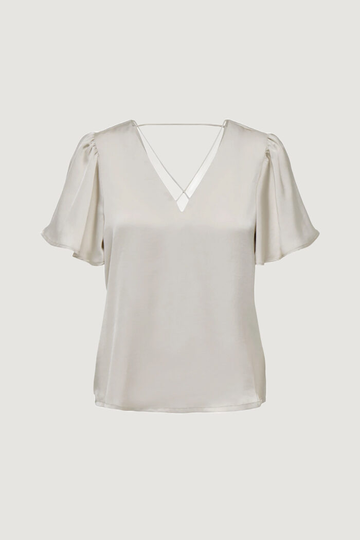 Blusa manica corta Only ONLJANE SS V-NECK TOP WVN Beige chiaro