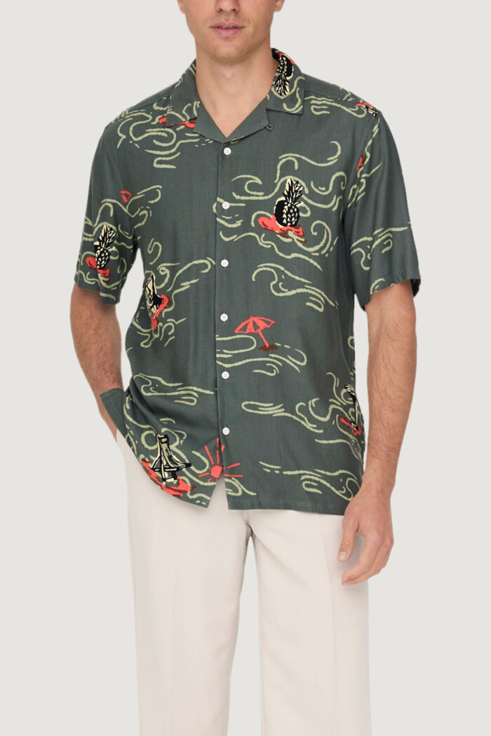 Camicia manica corta Only & Sons ONSBOYY LIFE REG VISC PAUSE AOP SS VERDE SALVIA