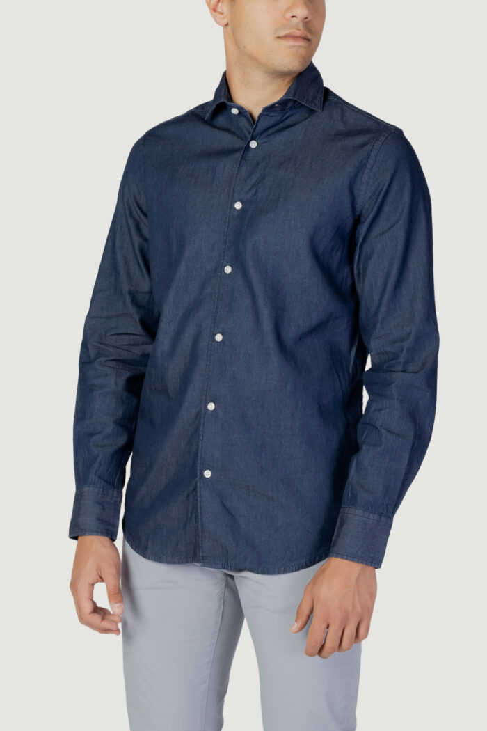 Camicia manica lunga Borghese TINTA UNITA Denim scuro