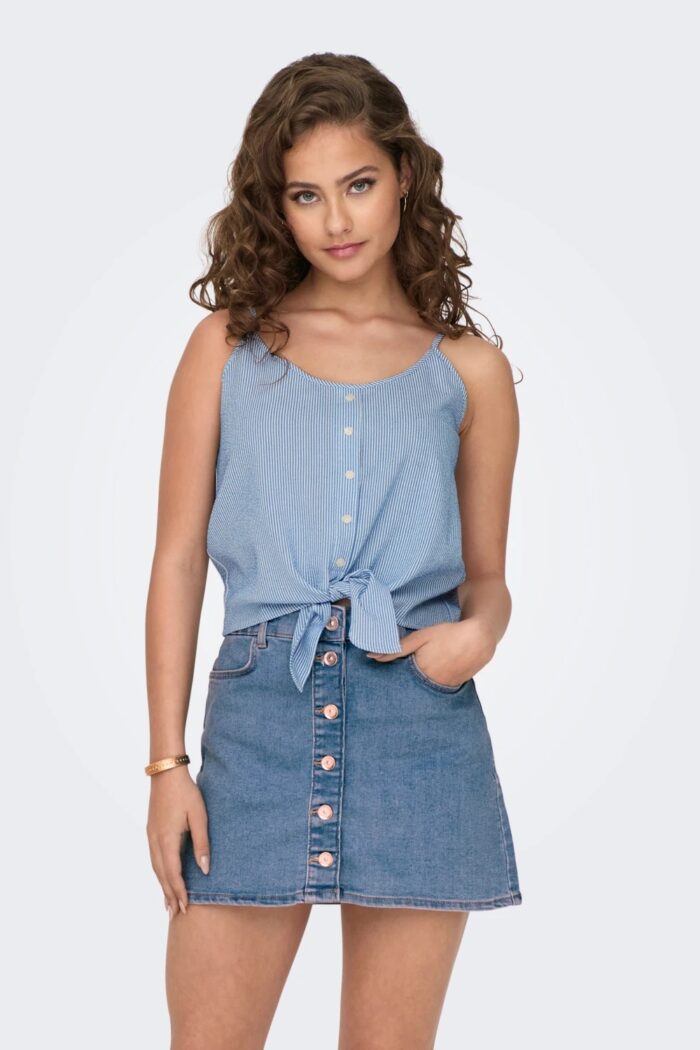 Canotta Only ONLLECEY SL KNOT SINGLET NOOS WVN Blu Chiaro