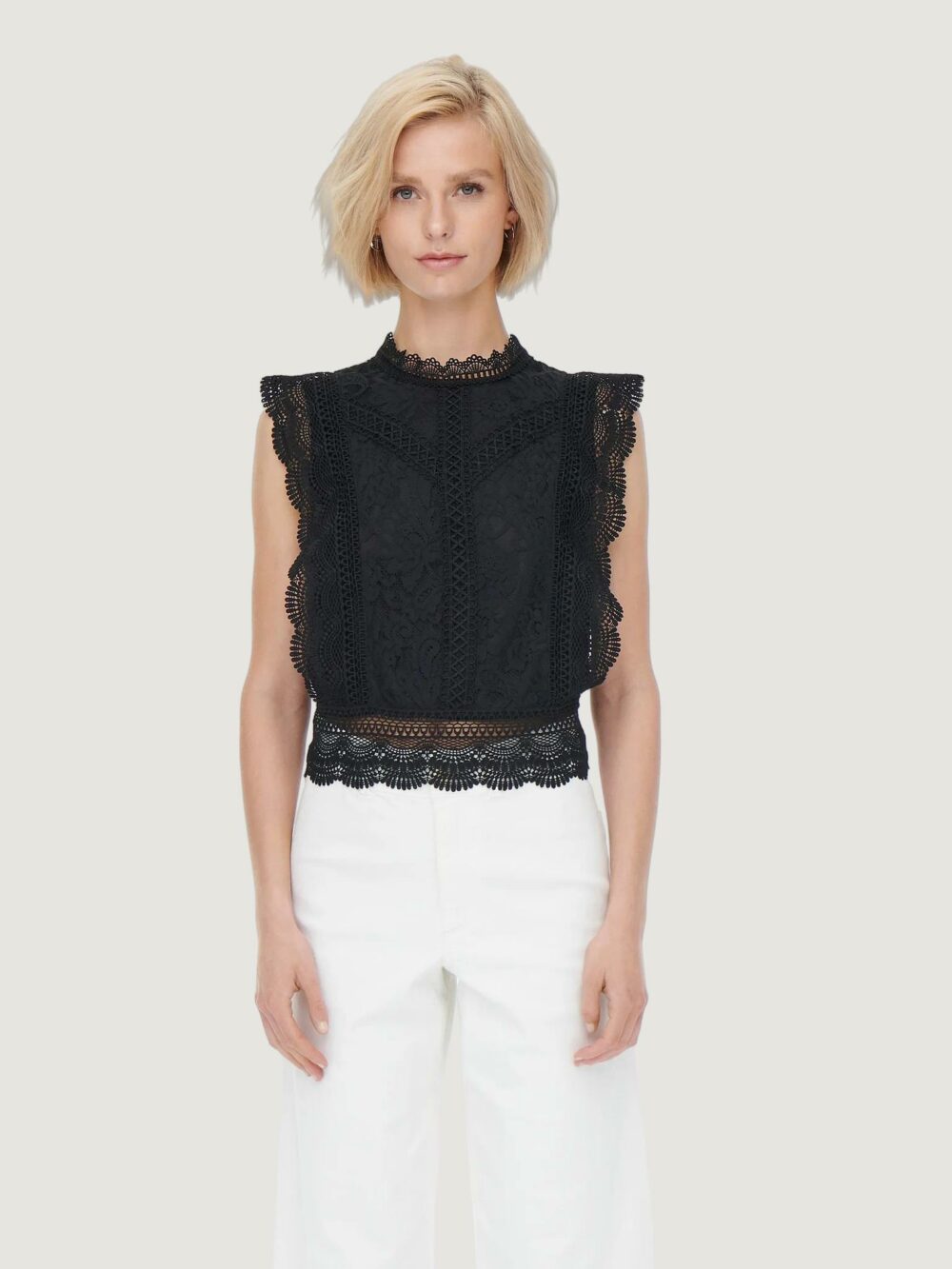 Canotta Only ONLKARO S/L LACE TOP NOOS WVN Nero - Foto 2